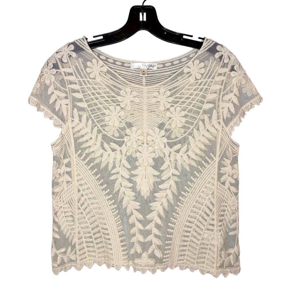 NWOT Boho Cream Lacy Top by Say What? Size Medium